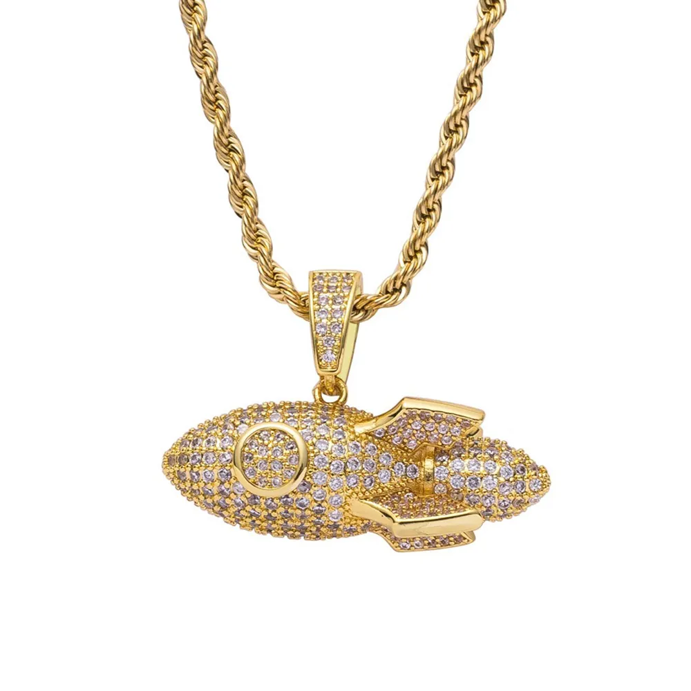 New Men's Cool Golden Rocket Iced Out Pendant Necklace Fashion Hip hop Rock Jewelry With Rope chain For Gift