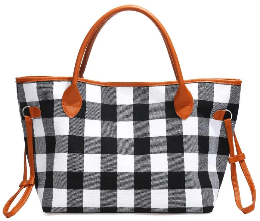 Bolso a cuadros de búfalo rojo y negroTweed Blanks Christmas Plaid Tote Gift Travel Totes