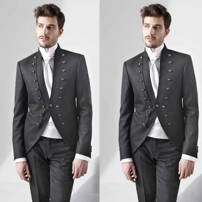 Czarny Unikalny Design Mens Wedding Tuxedos Slim Fit Fit Groom Formalna kolacja Party Prom Blazer Suit (Kurtka + Spodnie)
