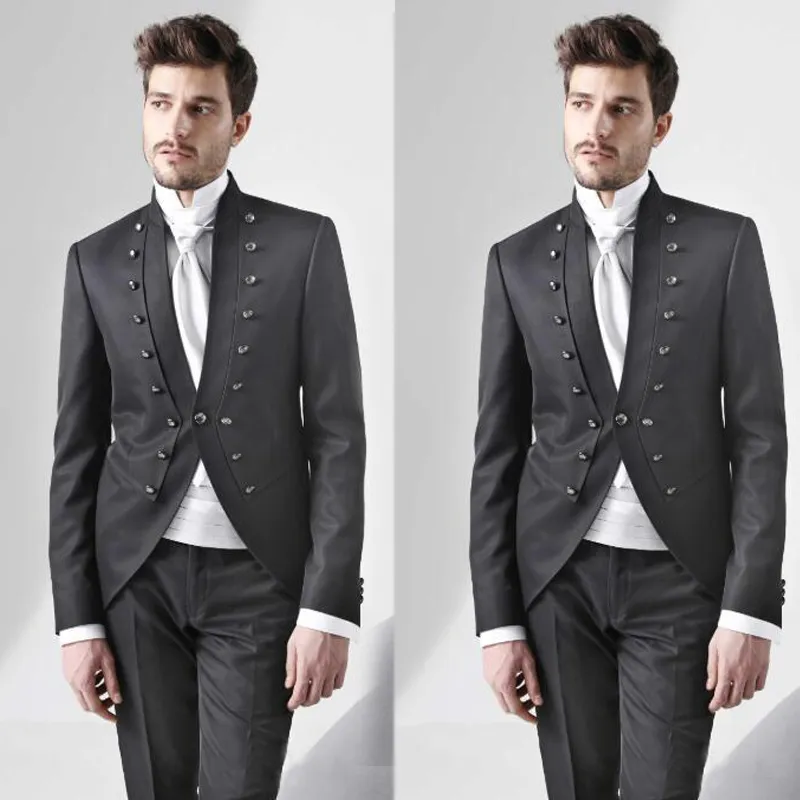 Zwart Unieke Ontwerp Heren Bruiloft Tuxedos Slim Fit Bruidegom Formele Diner Partij Prom Blazer Pak (jas + broek)