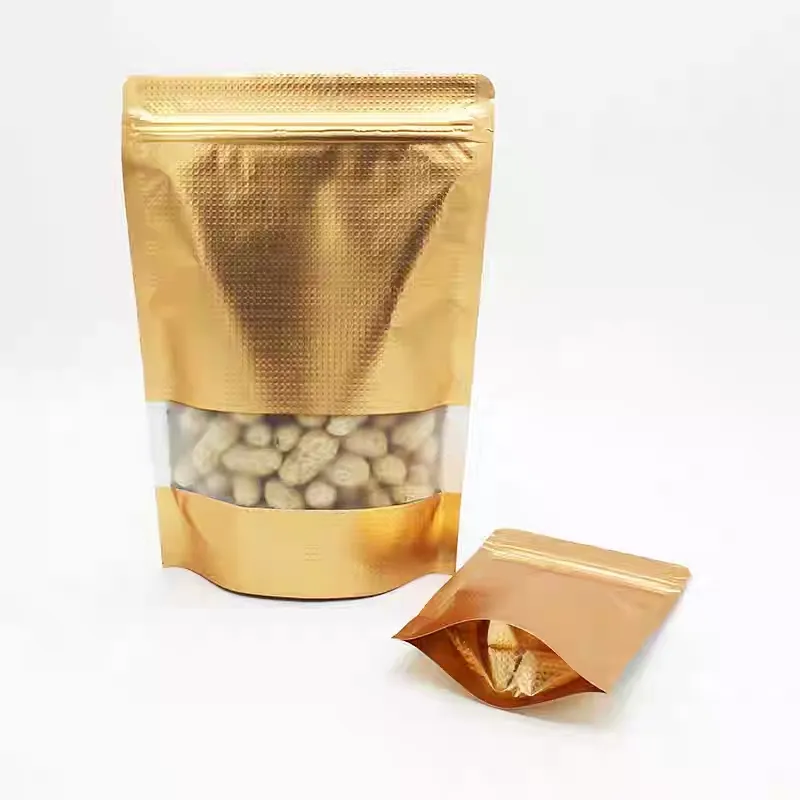 100pcs 10*15+3cm embossing gold zip lock standing packaging bag golden foil package pouches resealable zipper food storage for tea coffee