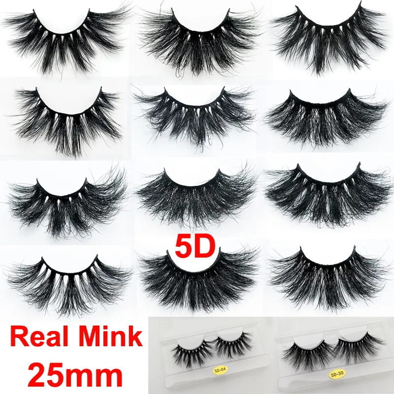 Make-up 3D Nerz Wimpern 25mm Echter Nerz Falsche Wimpern Luxus Weiche Natürliche Dicke Wimpern 5D Dramatische Wimpern Verlängerung Handgemachte Wimpern