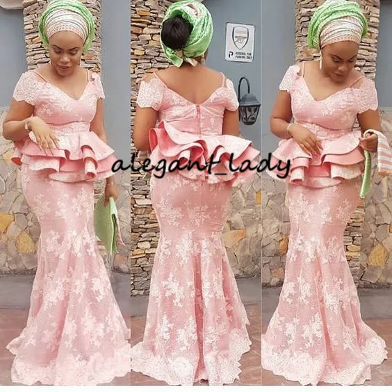 Glamorous Aso Ebi Styles Mermaid Evening Party Gowns With Peplum 2019