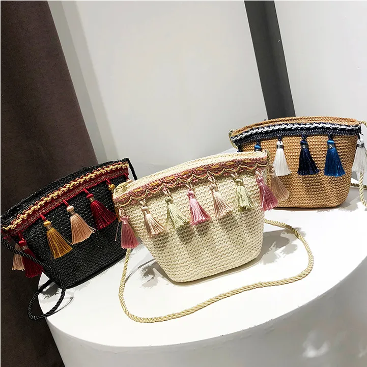 3styles Weaving Tassel Shoulder Bag Handbag Vintage Messenger Bag Crossbody Bags for Women Beach party Bag