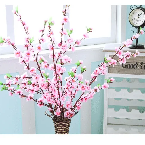 Artificial Cherry Spring Plum Peach Blossom Branch Silk Flower Tree For Wedding Party Decoration white red yellow color EEA447