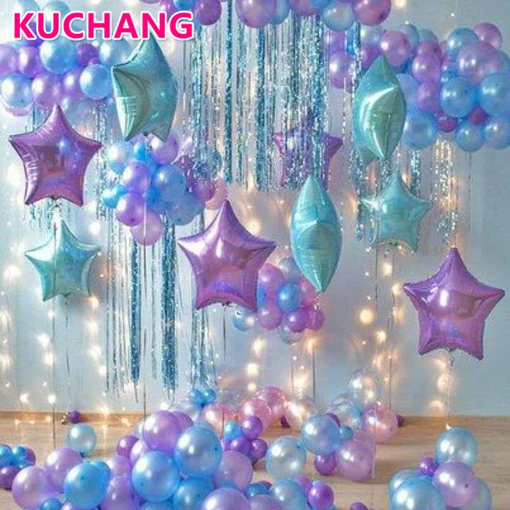 10 adet / grup 18 inç Inci Işık Mor Mavi Folyo Lateks Helyum Balonlar Saçak Yağmur Perdesi Düğün Bebek Doğum Günü Partisi Süslemeleri