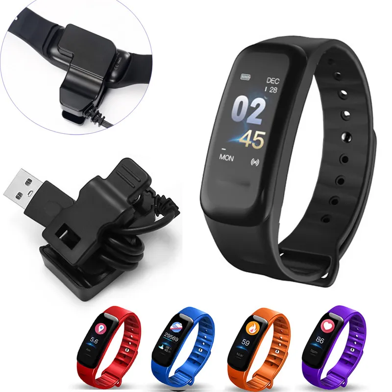 C1 Plus Color Screen Smart Bracelet Blood Pressure Smart Watch Heart Rate Monitor Fitness Tracker Smart Wristwatch For Android iPhone iOS