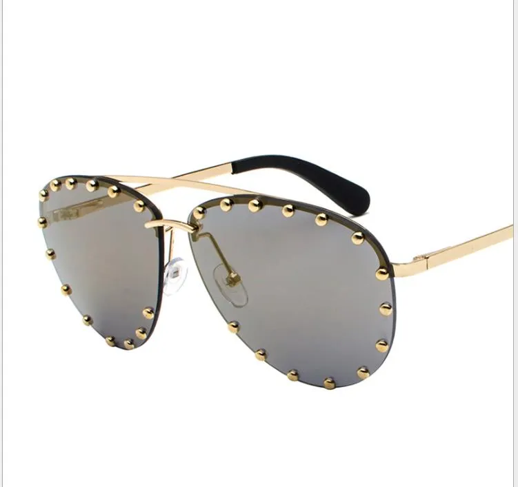 Gros-Nouvelle mode rétro rivets lunettes de soleil grenouille miroir hommes et femmes lunettes de soleil