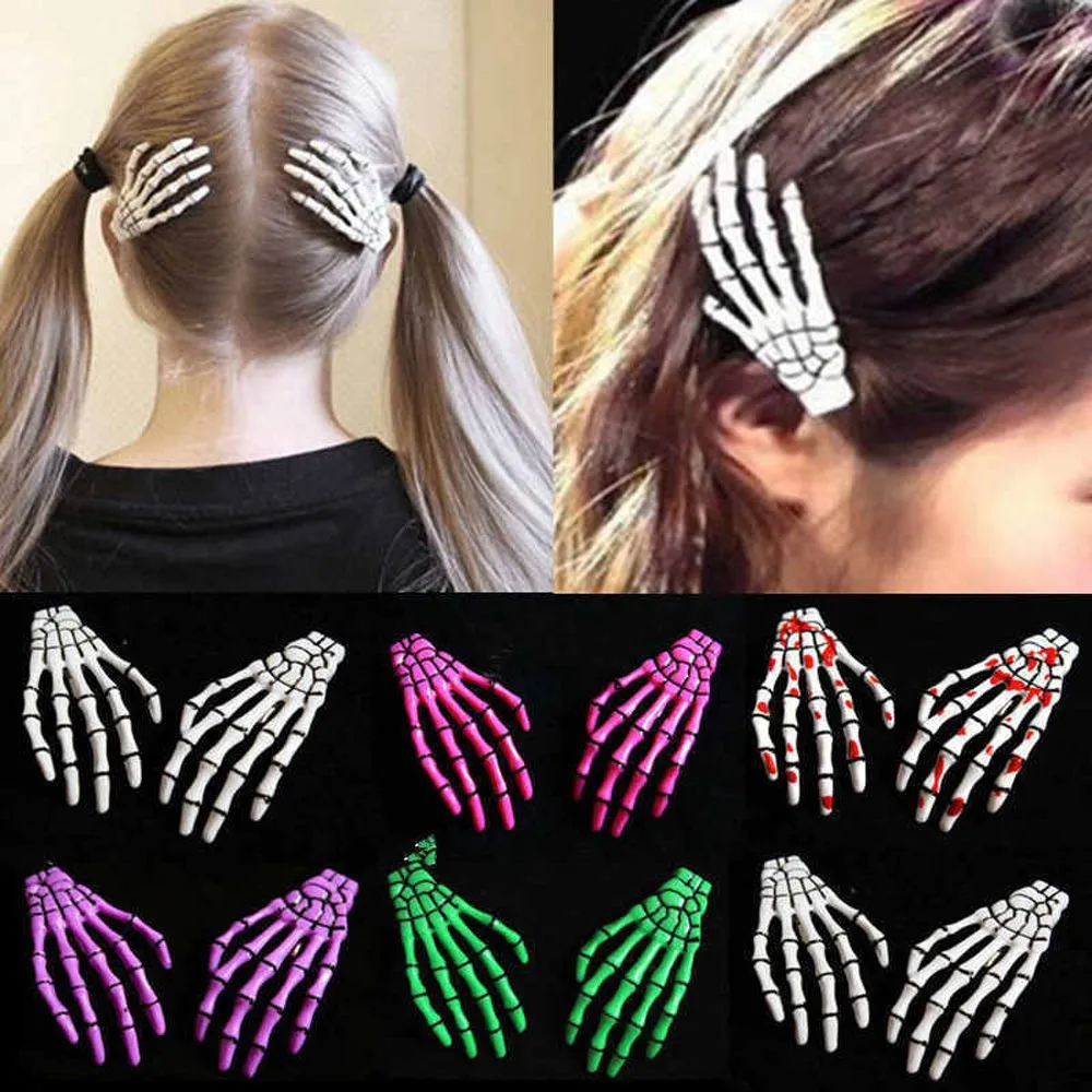 2 stks / set nieuwe schedel hand bot haarspeld grijper ghost skelet haar clips haarclips bot klauw haaraccessoires