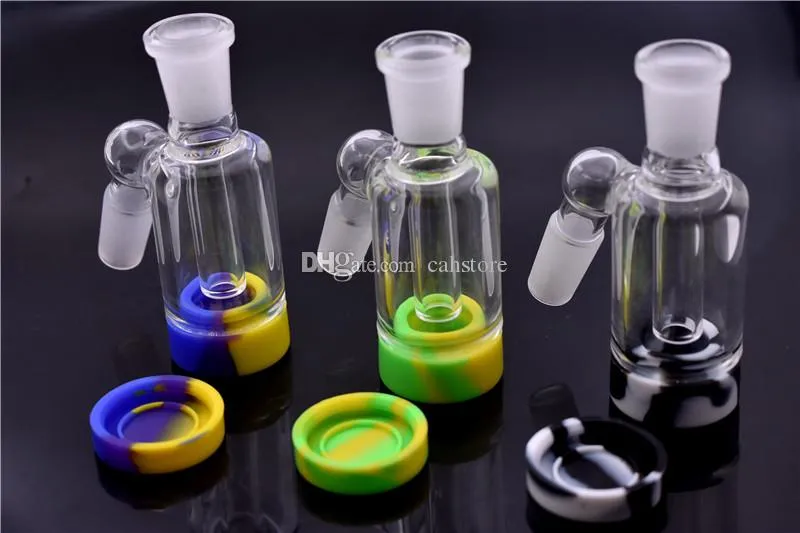 14mm Glass Bong Ash Catcher avec récipient en silicone pour bong en verre plate-forme pétrolière Glass Ashcatcher Pipes à eau Accessoires pour fumeurs