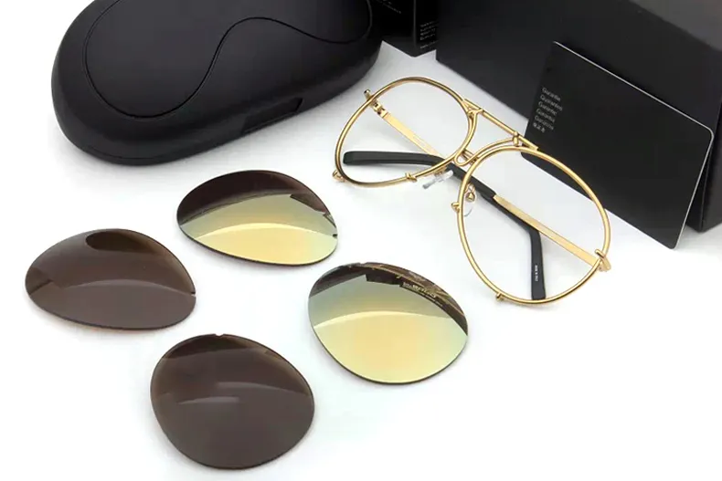 Luxo-Designer Eyewear homens mulheres moda p8478 fresco estilo de verão polarizado óculos óculos de sol óculos de sol 2 conjuntos lente 8478 com casos