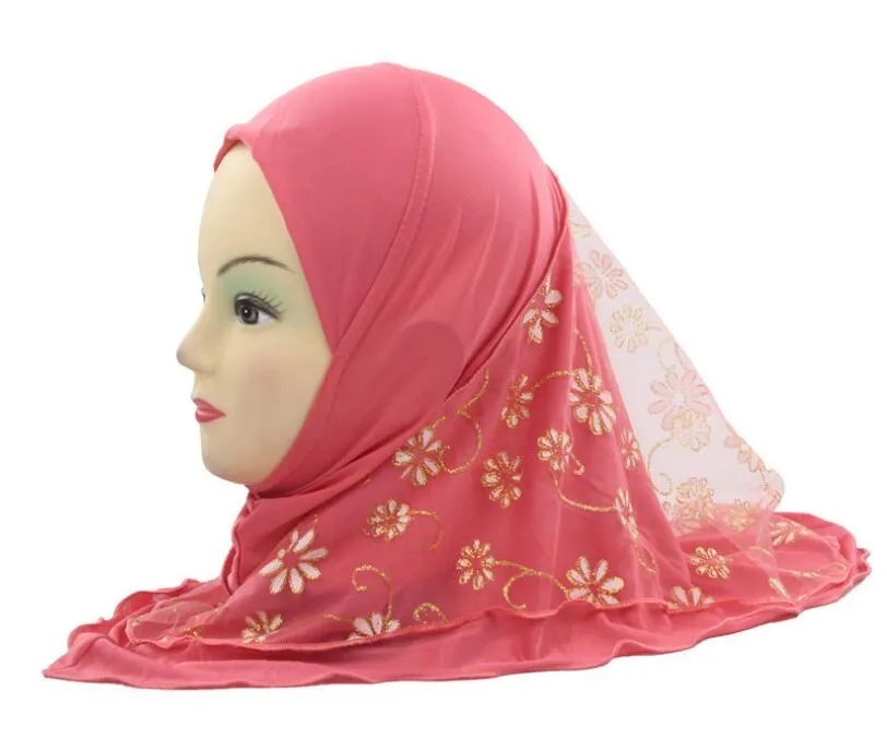 새로운 여성 꽃 무슬림 어린이 헤드 스카프 모자 어린이 꽃 스카프 모자 터번 아랍인 모자 모자 이슬람 목도리