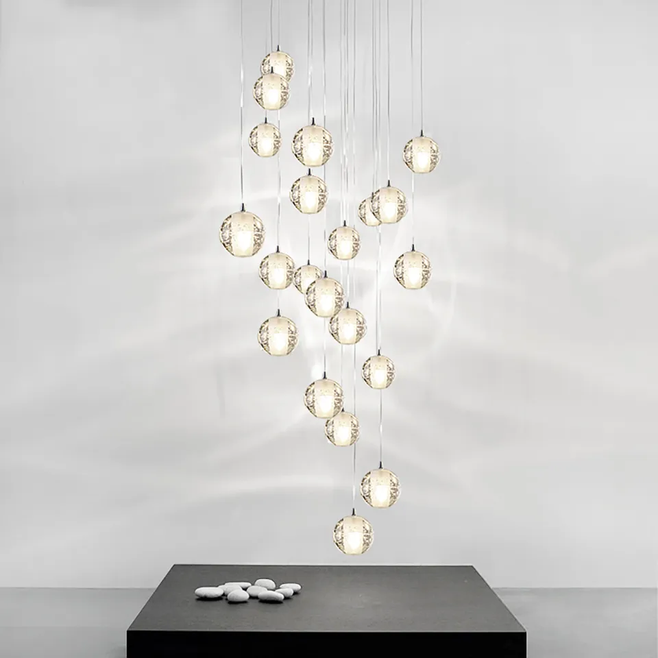 Moderne Crystal Glass Ball LED Hanglampen Fixtures Meerdere traplampen Bar Opknoping Lamp voor Hotel Villa Duplexwoning