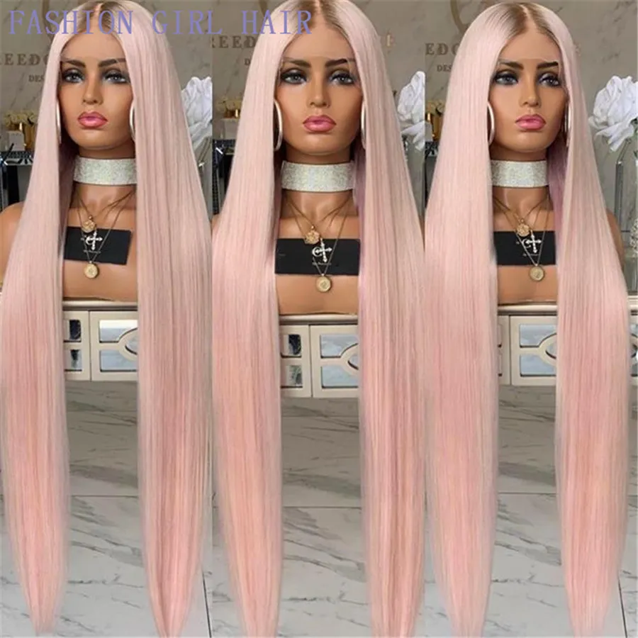 Perucas retas de fibra sintética resistente ao calor longo para as mulheres Ombre rosa cor-de-rosa diariamente / cosplay cabelo natural cabelo