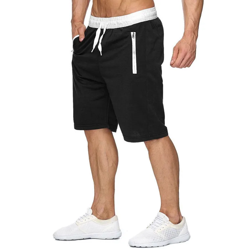 2019 Sommar New Mäns Casual Shorts Jogger Sport Zipper Splice Mesh Andningsbar Bekväm Strand Shorts Bodybuilding Solid Färg Shorts