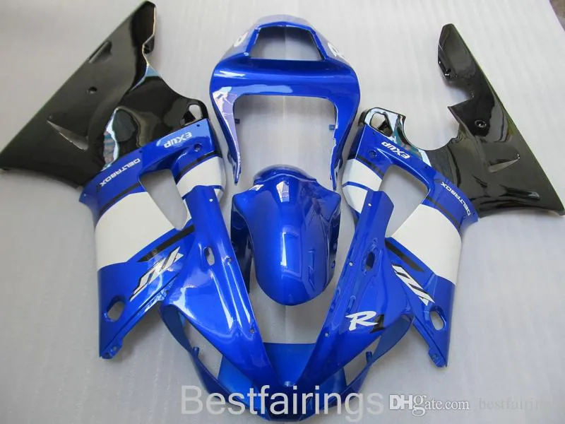 ZXMotor högkvalitativ kit för Yamaha R1 2000 2001 Vitblå Svart Fairings YZF R1 00 01 FH57