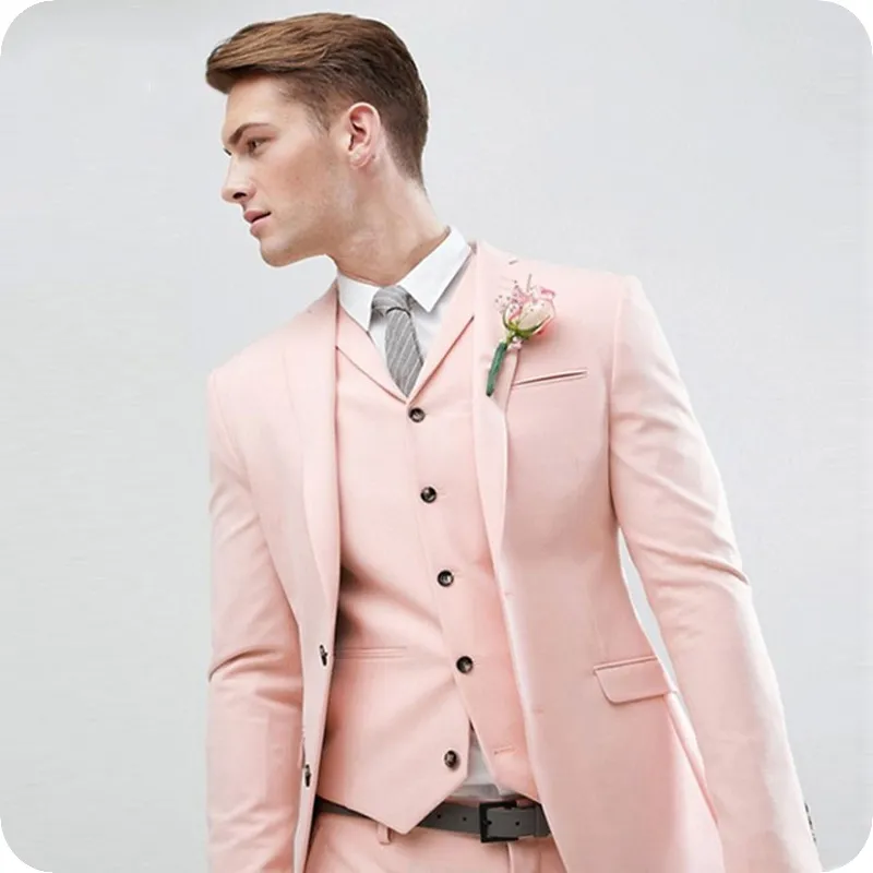 Homens Ternos Ternos do casamento dos homens Rosa Coral Noivo Custom Made Slim Fit Formal Wear noivo traje smoking Blazer melhor homem Trajes De Hombre