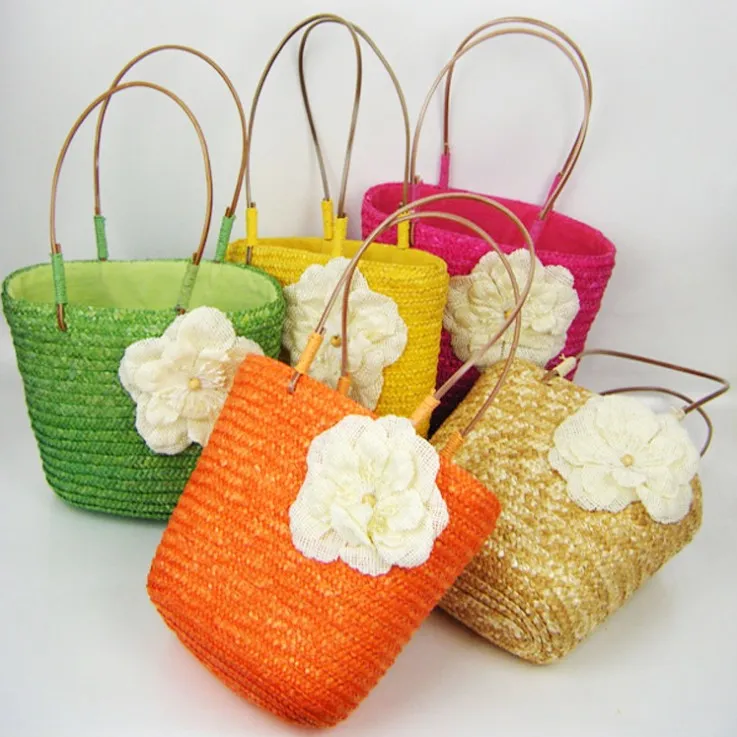 Girls Handbag Big Camellia Flower Rattan Straw Bag Sunflower Woven Bags Big Girl Beach Messenger Bag 5colors Tote Shoulder Design Bags C1022