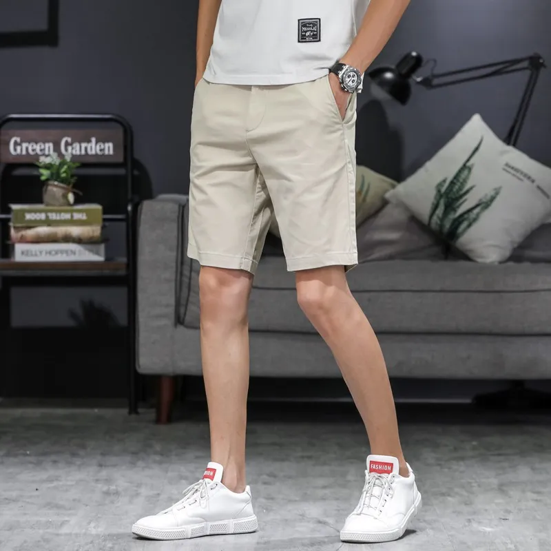 2019 verano pantalones cortos suaves ocasionales de los hombres de verano cinco pantalones sencillos elegantes y elegantes y elegantes pantalones cortos de algodón de mediana edad