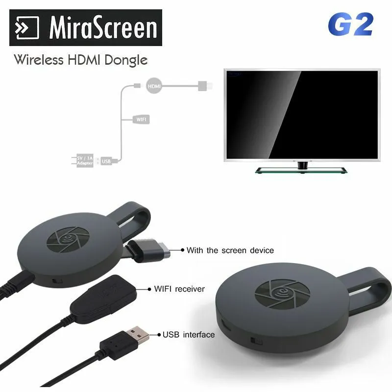 MiraScreen G2 TV عصا دونغل مختلفة الإرسال CROME المصبوب HDMI واي فاي استقبال العرض Miracast جوجل جهاز Chromecast 2 البسيطة PC الروبوت التلفزيون 1PCS / الكثير