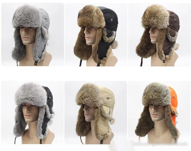 High Quality Mens Women Rabbit Hair Fur Winter Hats Trapper Hat With Ear Flaps Warm Snow Caps Russian Thicken Hat Bomber Cap From 31 03 DHgate