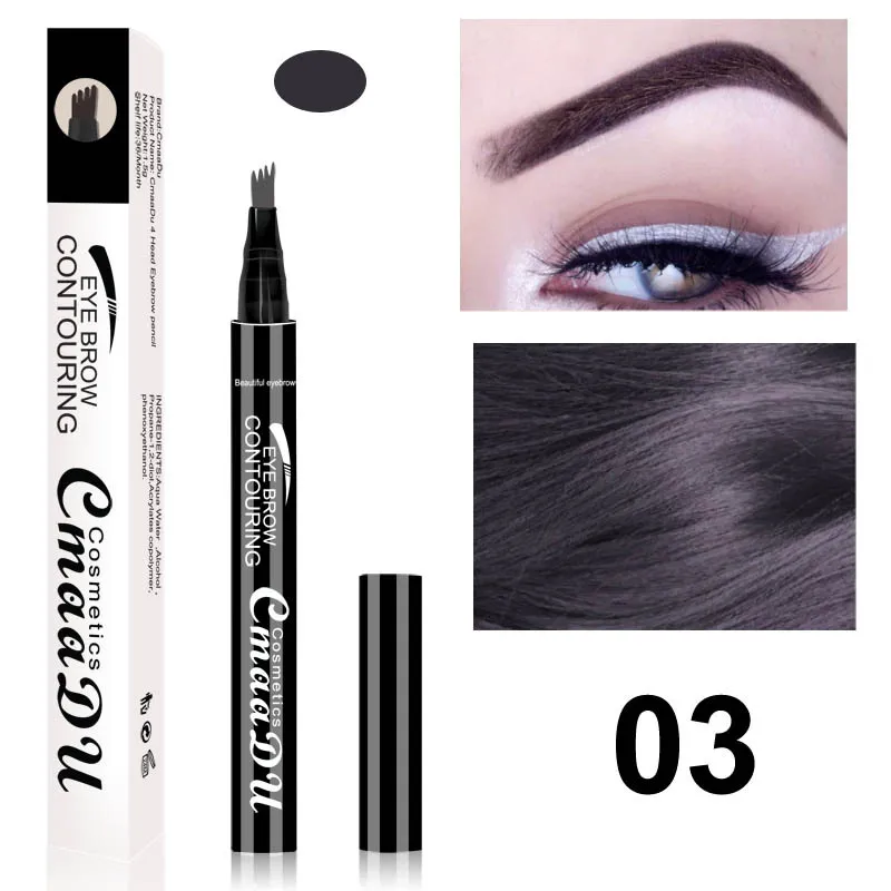 CMAADU Liquid Eyebrow Pen LiquideYeBrow Enhancer 3 Färger 4 Huvudförstärkare Långvarig Vattentät Hope13