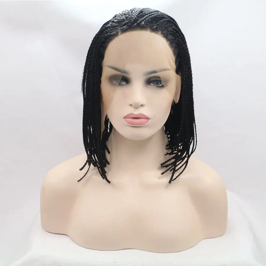 Top Quality Synthetic Braided Lace Front Wigs short bob hair Micro Braiding Wigs Heat Resistant hair for african american Women