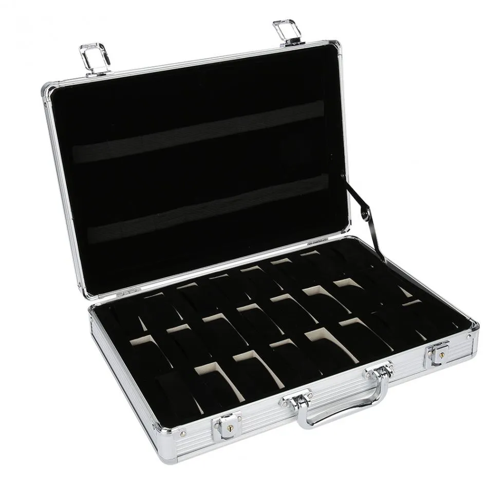 24 grille valise en aluminium présentoir boîte de rangement montre boîte de rangement boîtier montre support horloge horloge