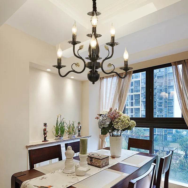 Retro Wrought Iron Chandelier Elegant Candle Light Lampadari for Living Dining Room Bedroom