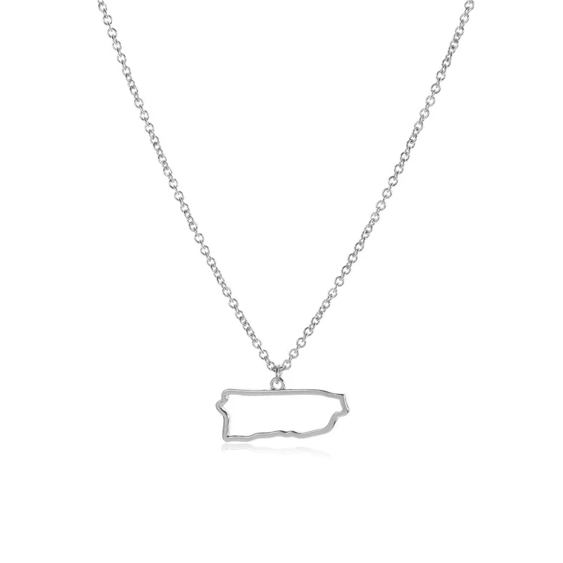 Tiny Caribbean Puerto Rico Map Necklace Outline North America Country State City Island Puerto Rican Continent Chain Choker