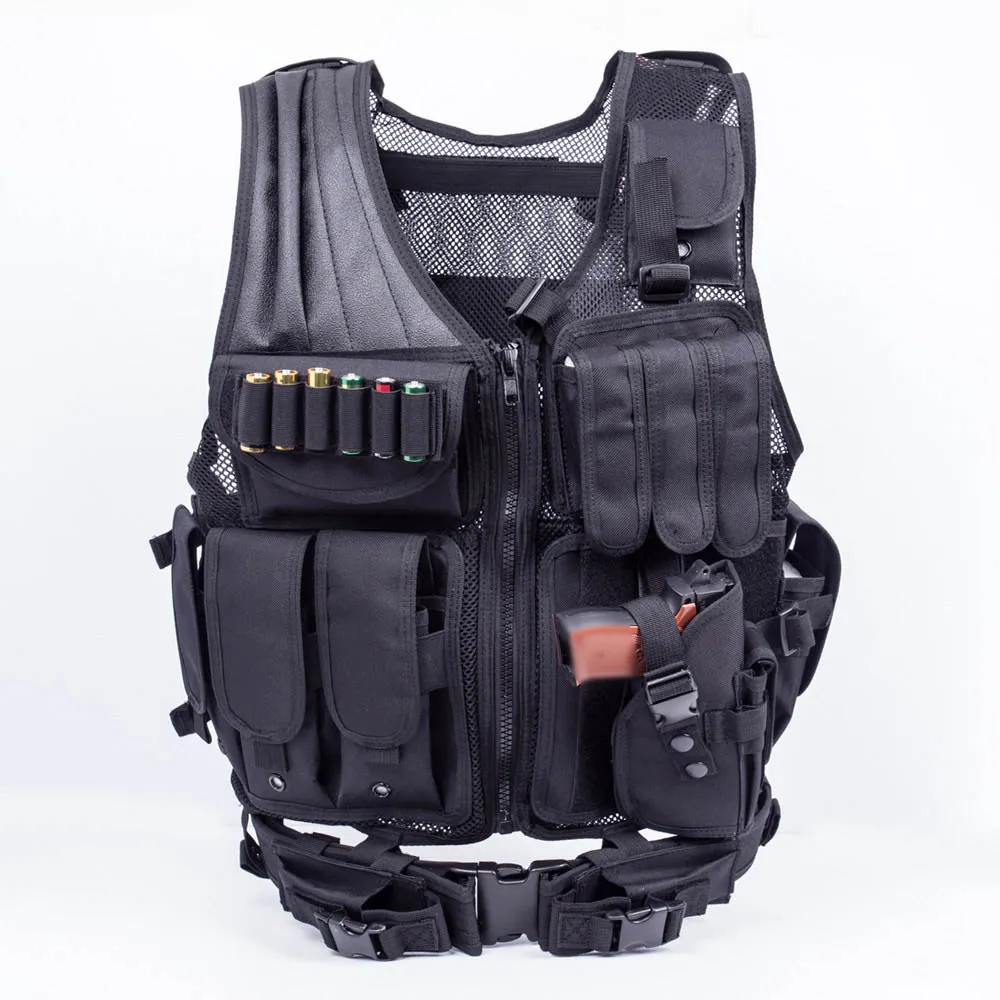 Justerbar taktisk armé Airsoft Mole Vest Combat Jaktväst med Holster Paintball Shooting Jakt Molle Vest för CS Wargame