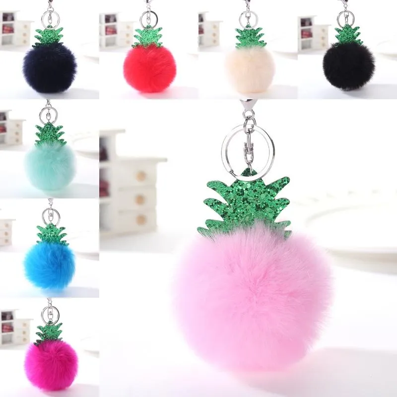 Porte-clés moelleux en fausse fourrure, pompon, pendentif de sac pour femmes, breloques, arbre de noël, ananas, bibelot