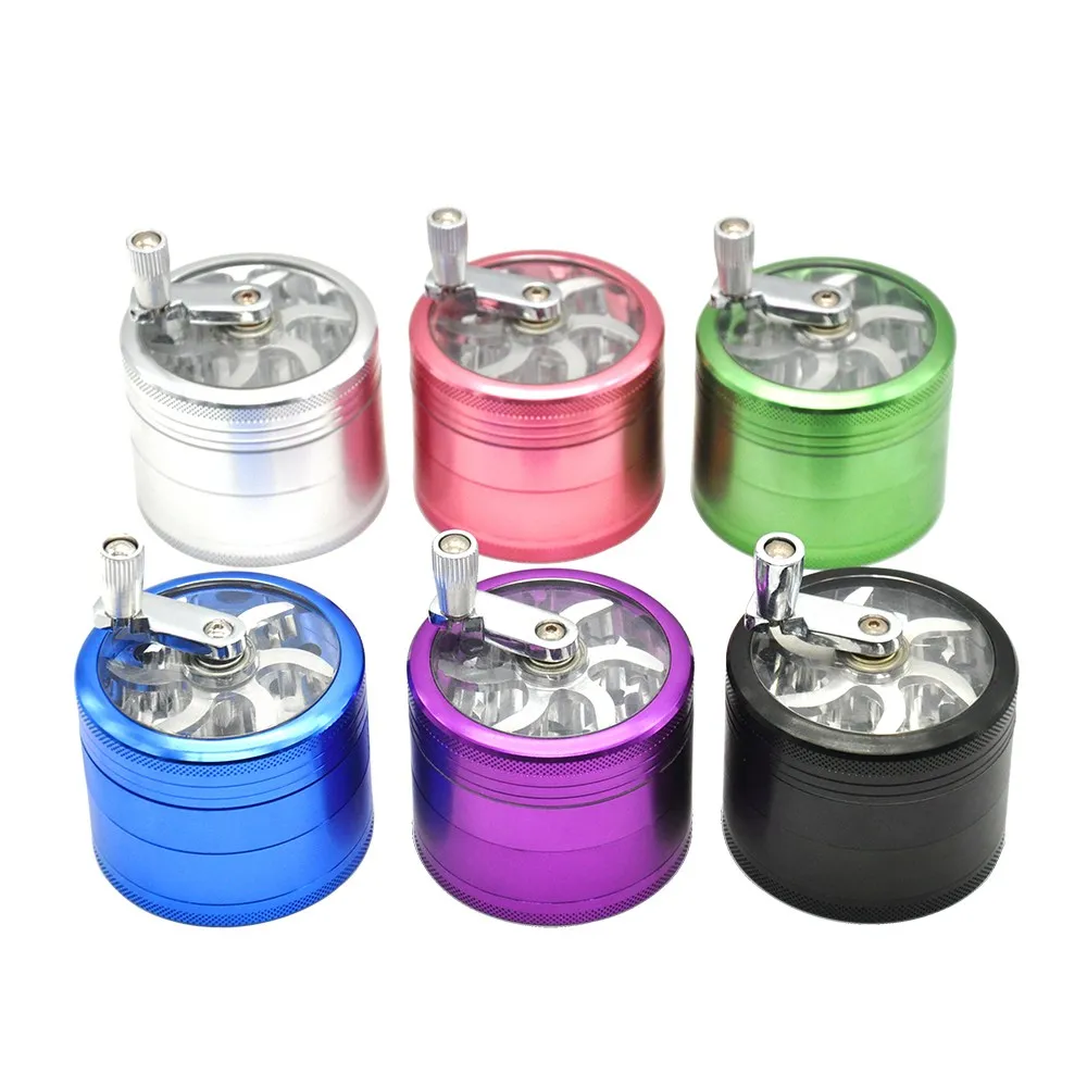 63MM 4 Piece Herb Tobacco Spice Herbal Grinder Smoke Crusher Hand Crank Muller Mill Pollinator Smoking Pipe Accessories