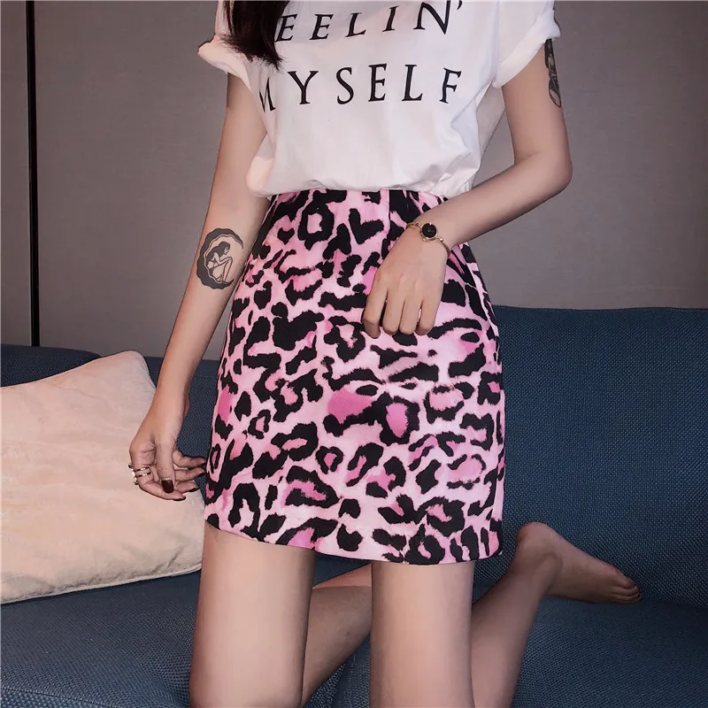 New Fashion Women 'Retro Sexy High Weist Pink Leopard Print A-Line Skirt بالإضافة إلى حجم كبير M L XL XXL 3XL 4XL