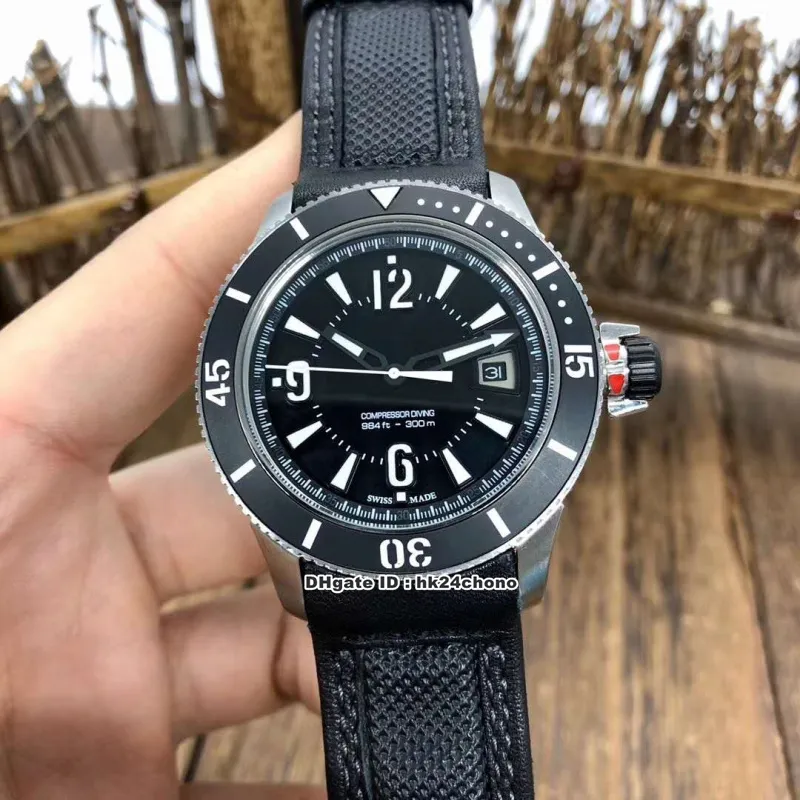 3 Estilo 42 mm Master Compressor Buceo Automático Navy SEALs Q2018470 Reloj para hombre Zafiro Cerámica Bisel Esfera negra Correa de cuero Relojes para caballero