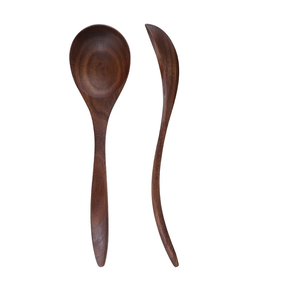 Wooden Cutlery Spoon Wood Drink Soup PorridgeTableware Wood Brown Bending Handle With Wire Kinking Natural Style Fast Shipping