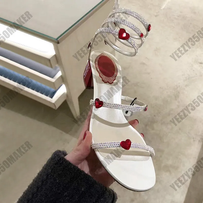 2019 Snakelike diamond Spring High heel RENE CAOVILLA CRYSTAL Karung Rose Gold twining rhinestone sandals women summer thick heels