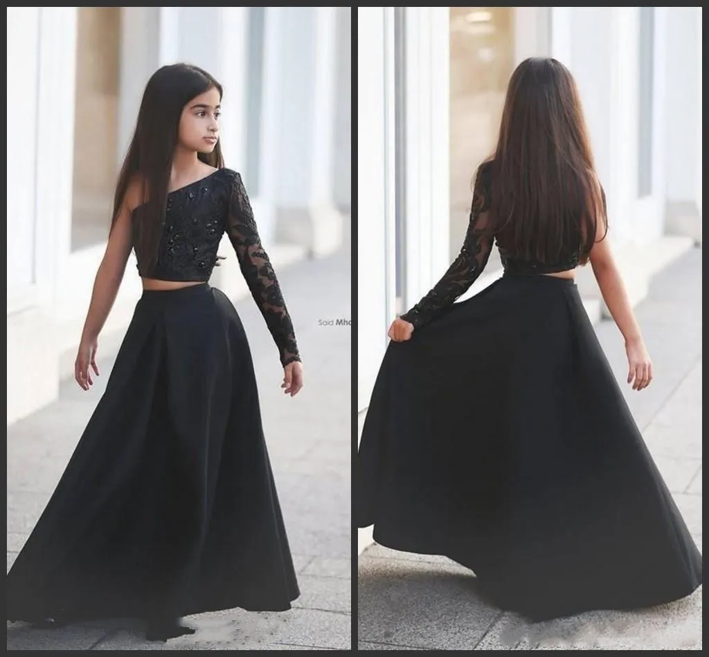 Vestidos para niñas en color negro de dos piezas 2019 New One Long Sleeve A  Line