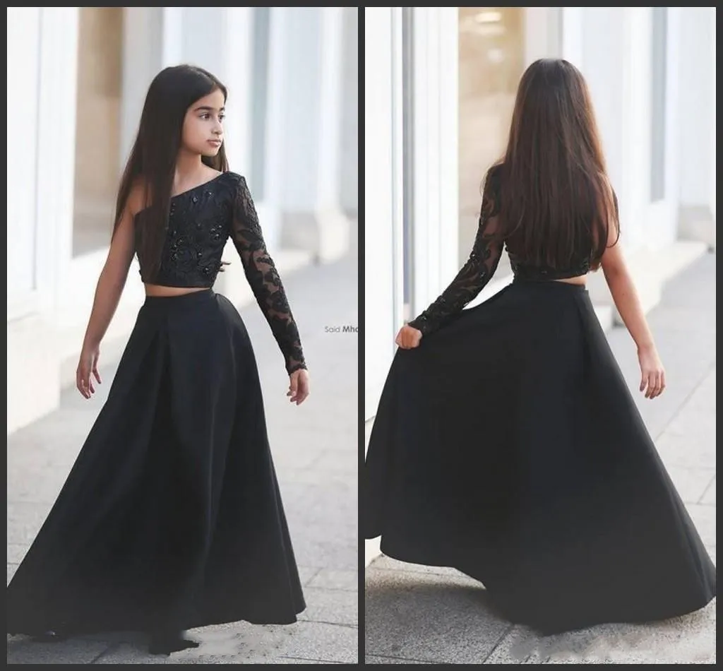 Vestidos para niñas en color negro de dos piezas 2019 New One Long Sleeve A Line Vestidos para niñas en color negro de dos piezas 2019 New One Long Sleeve A Line