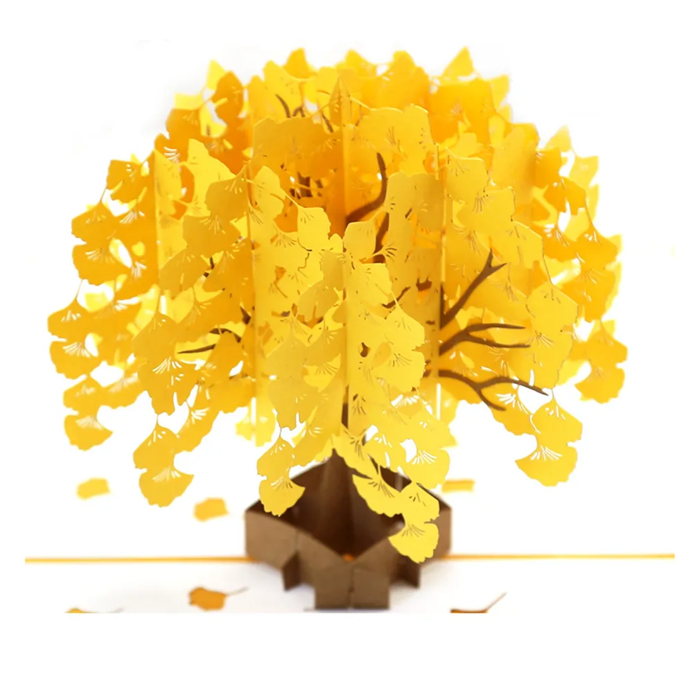 3d greeting cards gold ginkgo leaf trees pop up card for MOM wife Birthday Thank you congratulations Valentine's Day Kids gift Xmas ornament