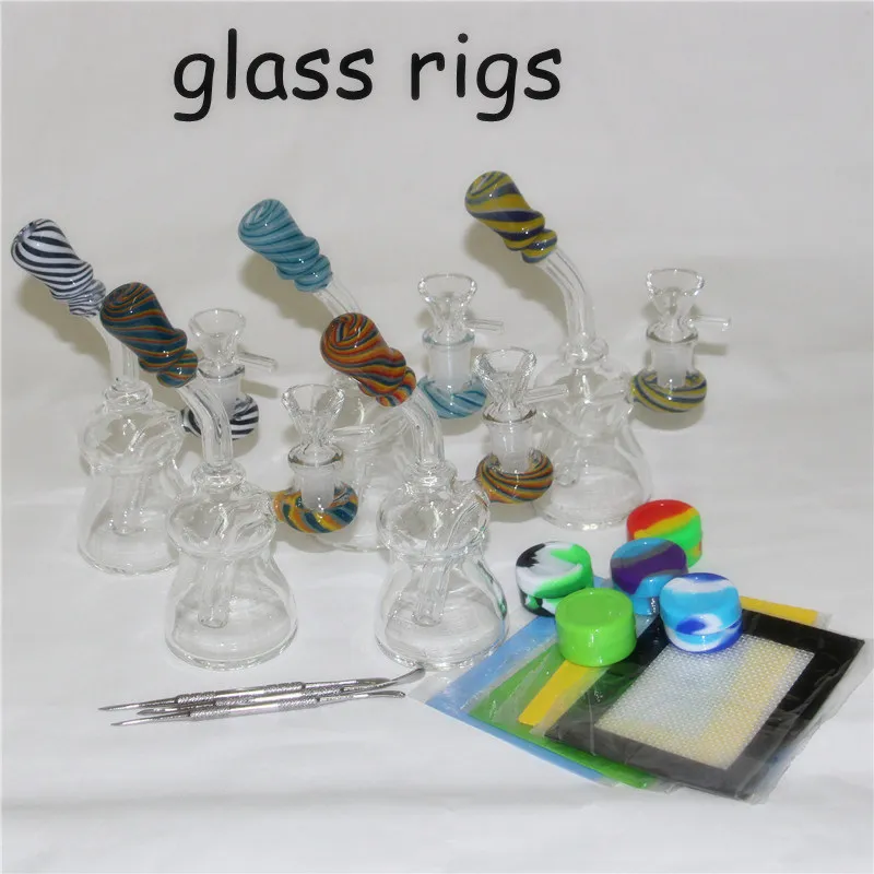 Venta caliente 6.3 Pulgadas Mini Oil Dab Rigs Glass Bong 14mm Female Joint Bongs Tubería de agua con 4mm Quartz Banger