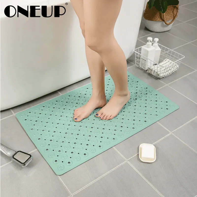 ONEUP Anti Slip Bath Mats On The Floor Drainable Bathroom Carpet PVC Soft Bath Mats With Suction Cup Home Bathroom Accessories