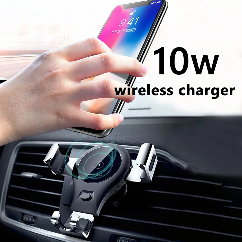 Беспроводное зарядное устройство Qi автомобильное зарядное устройство автомобиль монтаж воздух вентиляционные телефонные держатель 10W зарядки для iPhone xs max xr x 8 плюс samsung s10