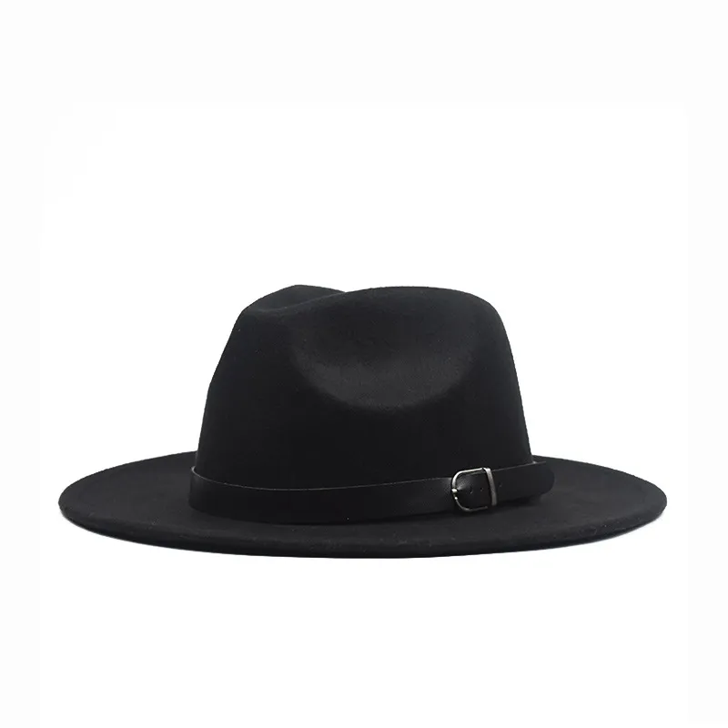 Herbst Winter Flache Krempe Wollfilz Fedora Hüte mit schnalle Jazz Formale Hut Panama Kappe einfachen hut Männer Frauen große krempe filz hut