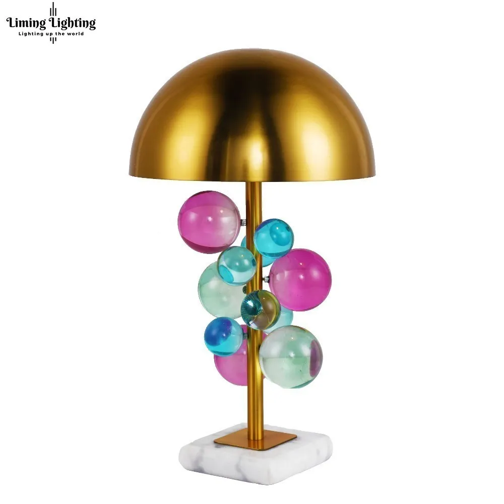 Posta modern kristall bubbla bollbord lampa lyx marmor sovrum natt sängbord ljusstudie stativ belysning armatur hem deco