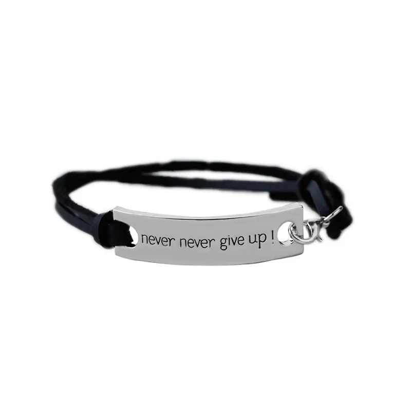 Nueva pulsera de cuero Never never give up, brazalete inspirador con letras y letras para mujeres y hombres, regalo de joyería de amistad a la moda