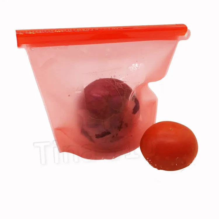 1000ML Bolsa de silicona reutilizable para alimentos Contenedores a prueba de fugas Bolsas de almacenamiento de alimentos 1L Congelador Fecha Bolsas para refrigerios Bolsas de comestibles reutilizables T2I51095