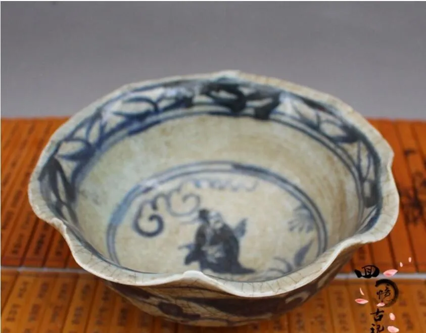 Ornamentos de porcelana chinesa antiga tigela azul e branca