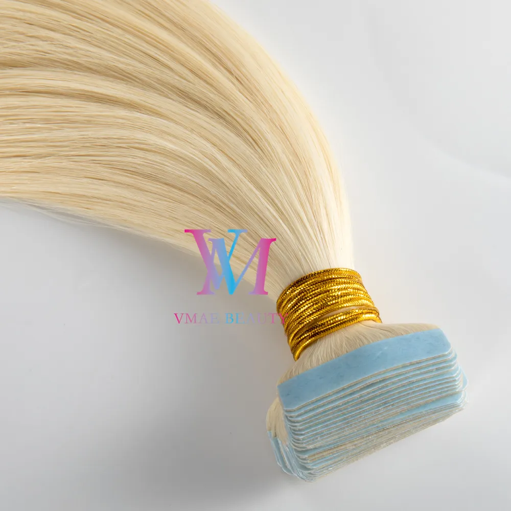 Vmae Русский Украинский Double Drawn 100г 40 шт Blonde Remy девственницы Straight Европейский 100% Tape In на человеческих волос