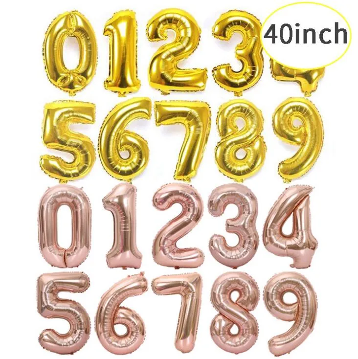 40-Inch Rose Gold Number Balloon – Foil Helium/Air – Birthday Party Decoration